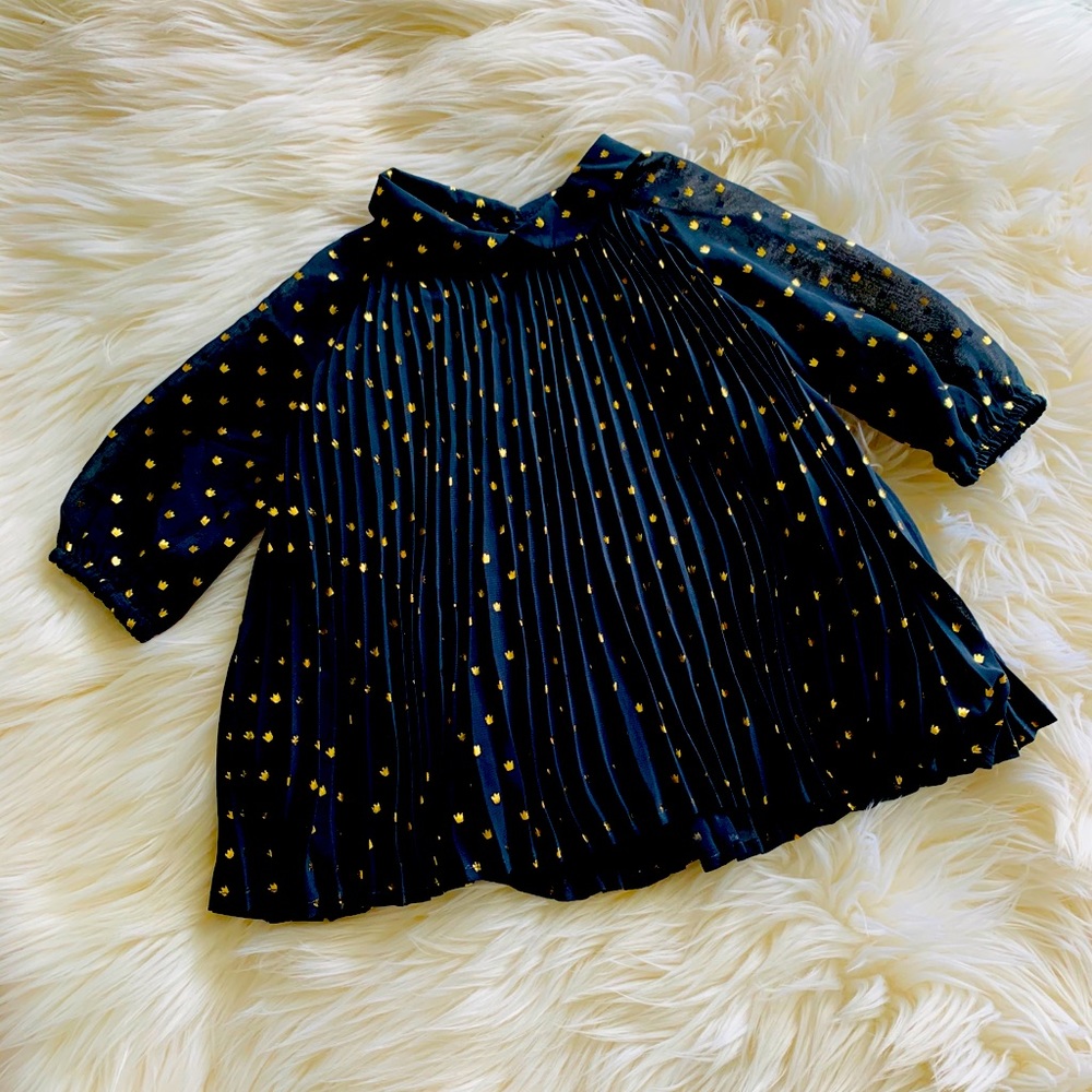 NWT! Baby Gap 3-6M Navy & Gold Accordion Dress